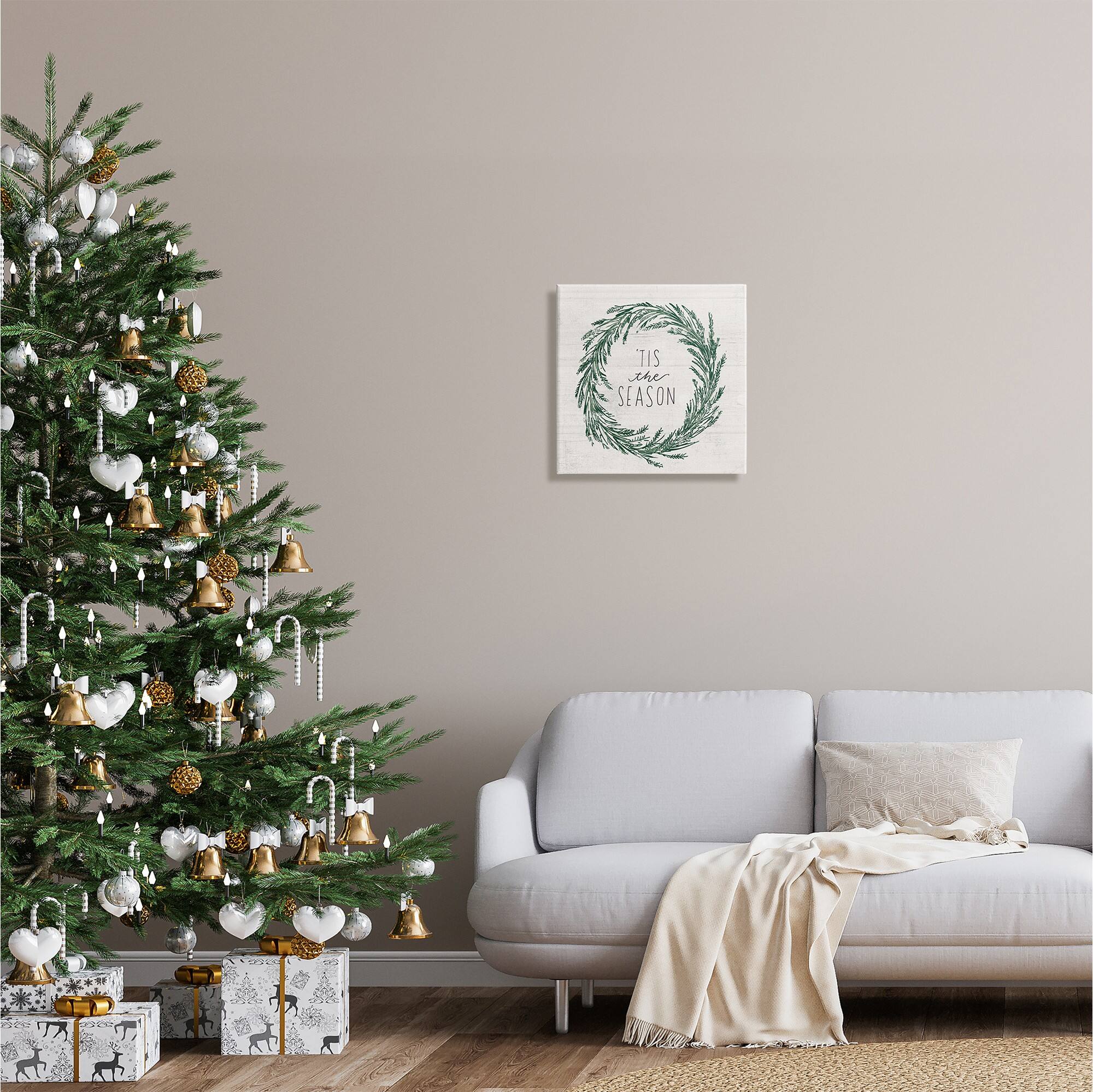 Stupell Industries Tis The Season Holiday Wreath Canvas Wall Art